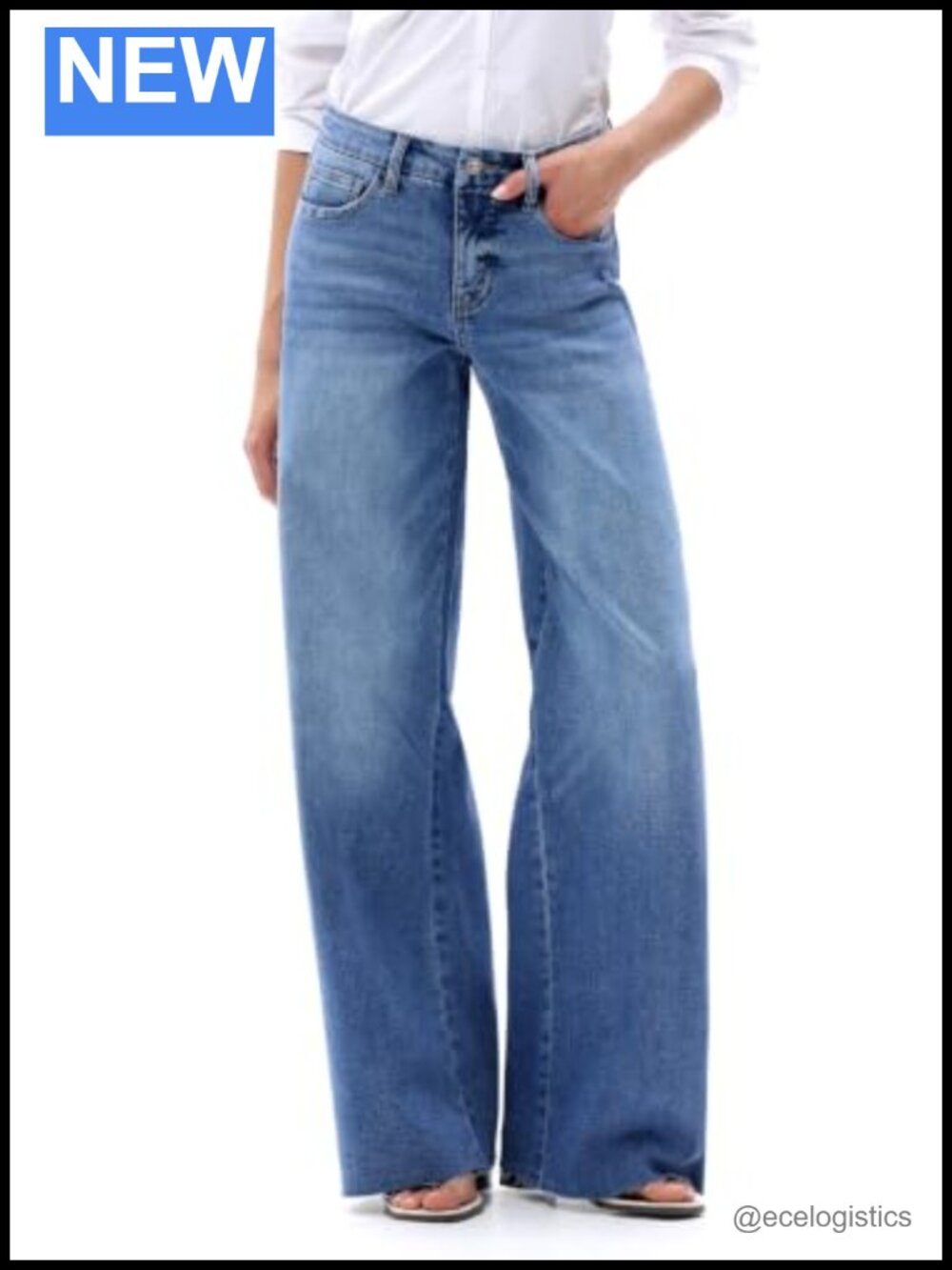 Wide Leg Raw Hem Jeans Mid Rise High Stretch Denim Pants